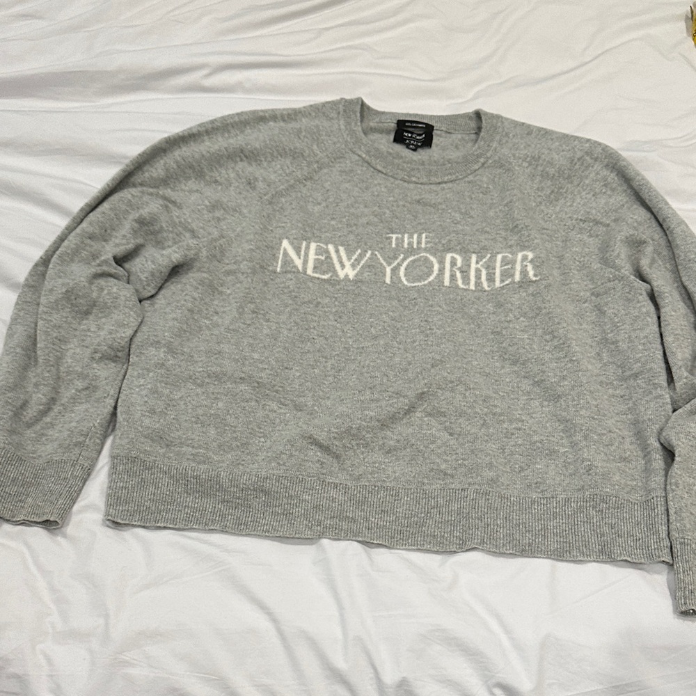 J. Crew Light Gray Crewneck Sweater with White 'The New Yorker' Logo